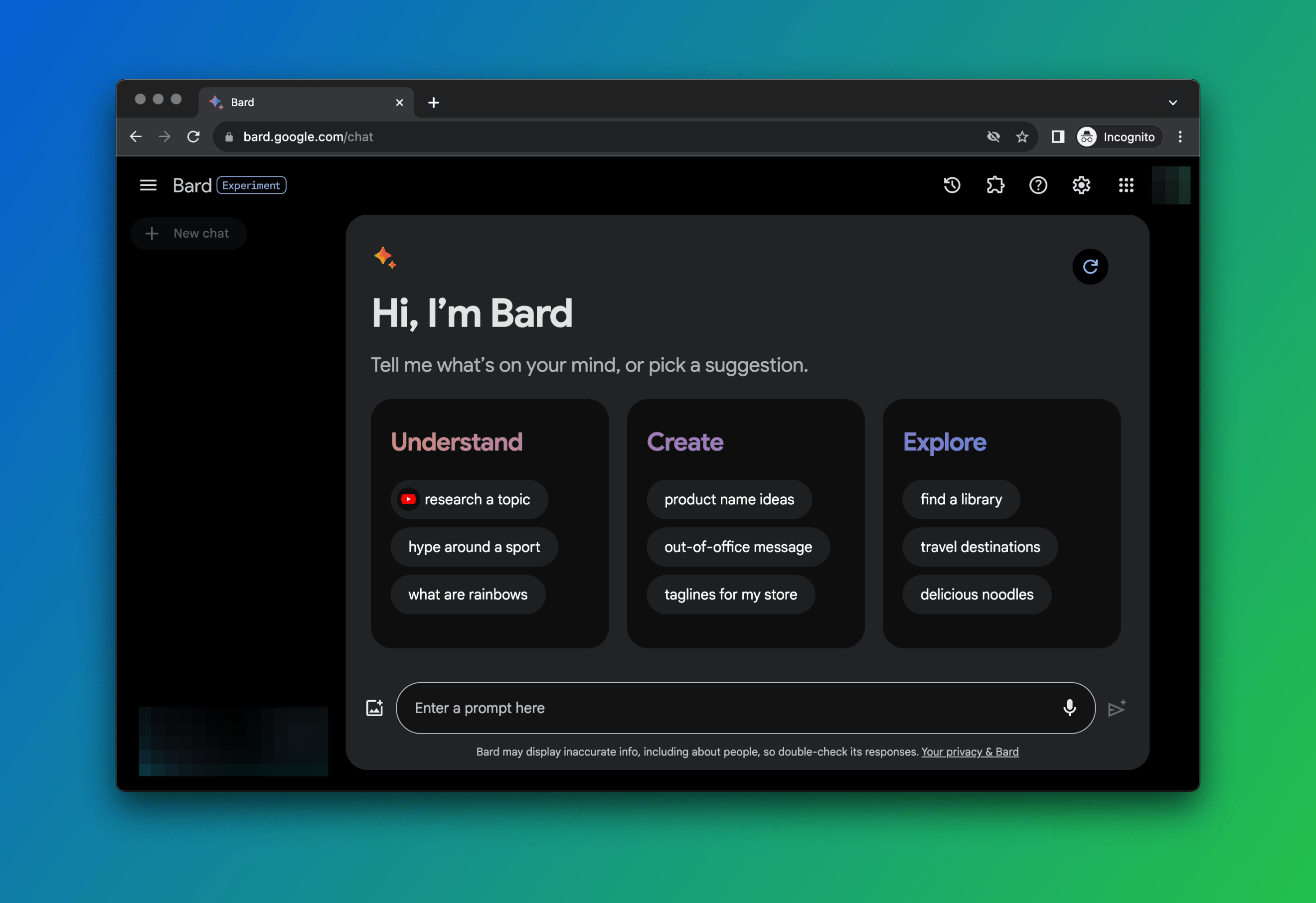 Screenshot of Google Bard