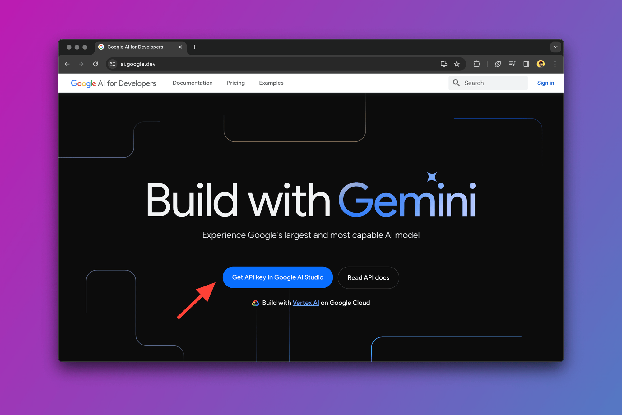 Google AI for Developers landing page