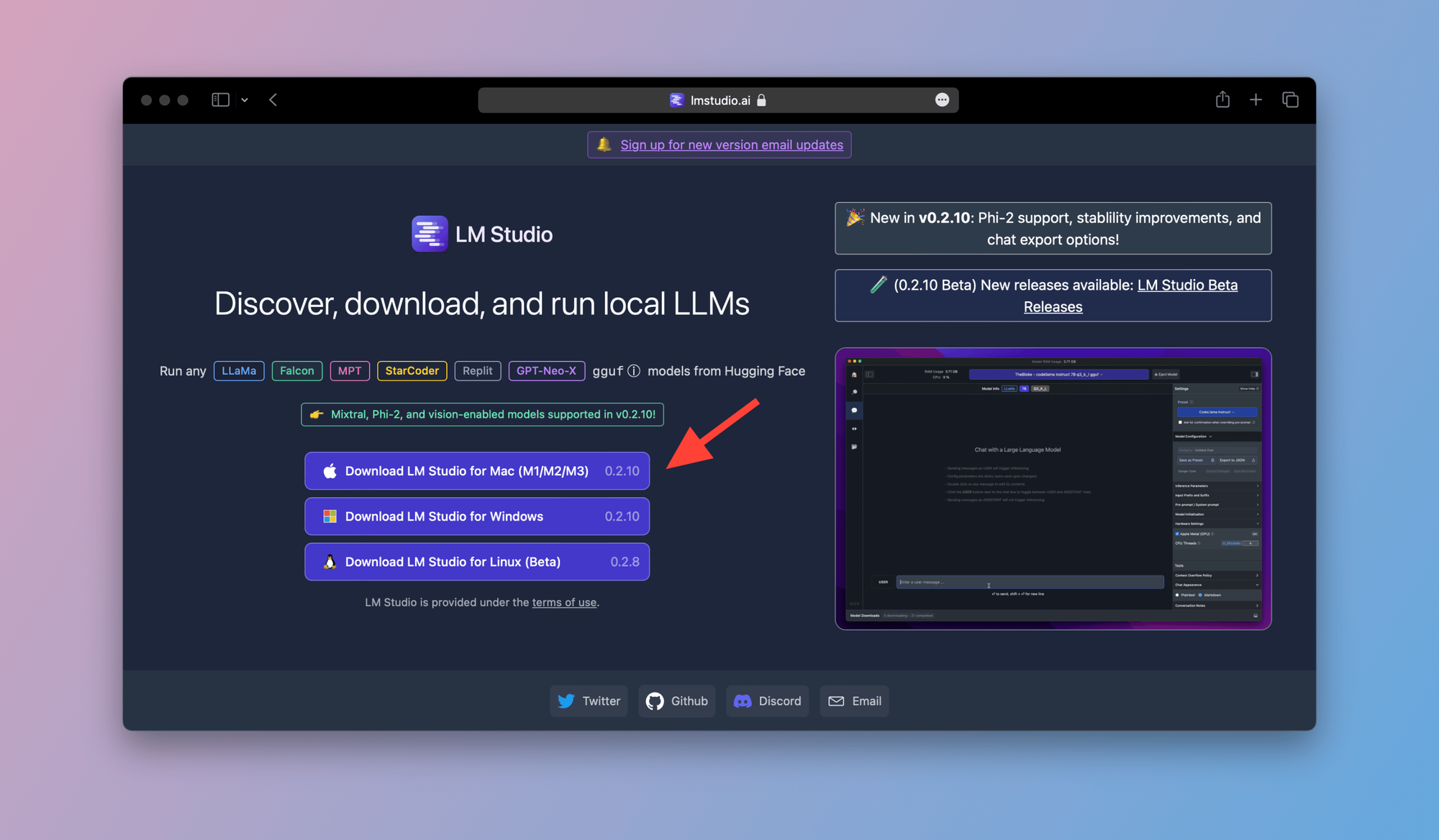 Choose your OS from the list to download LM Studio