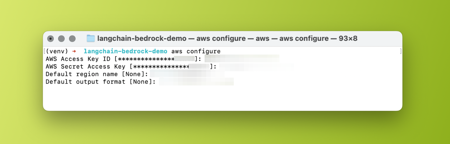 Running aws configure in the macOS terminal