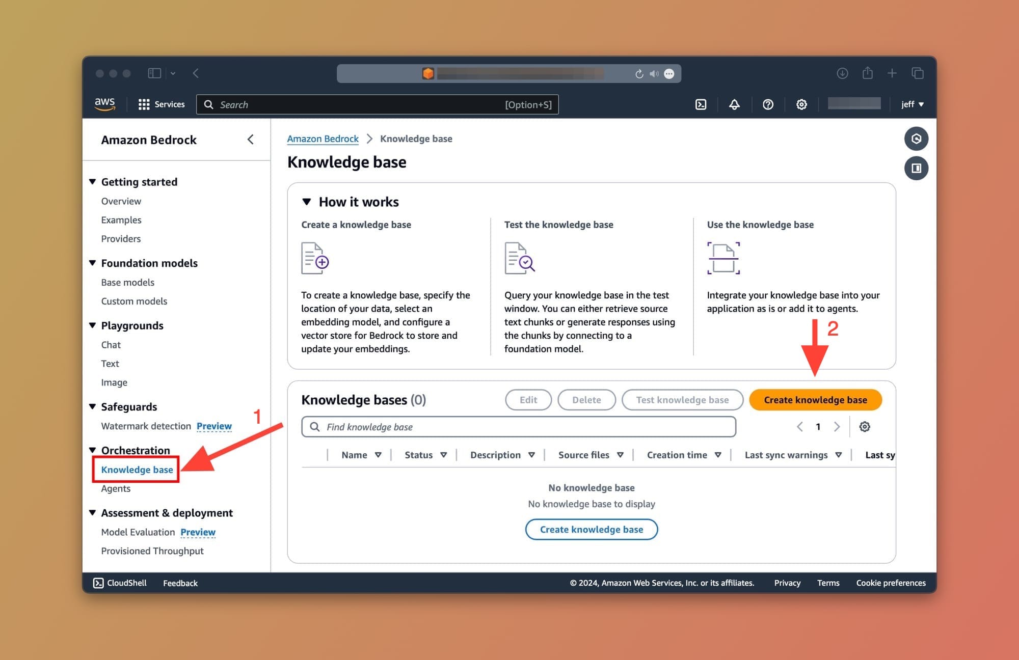 Amazon Bedrock: Knowledge base screen