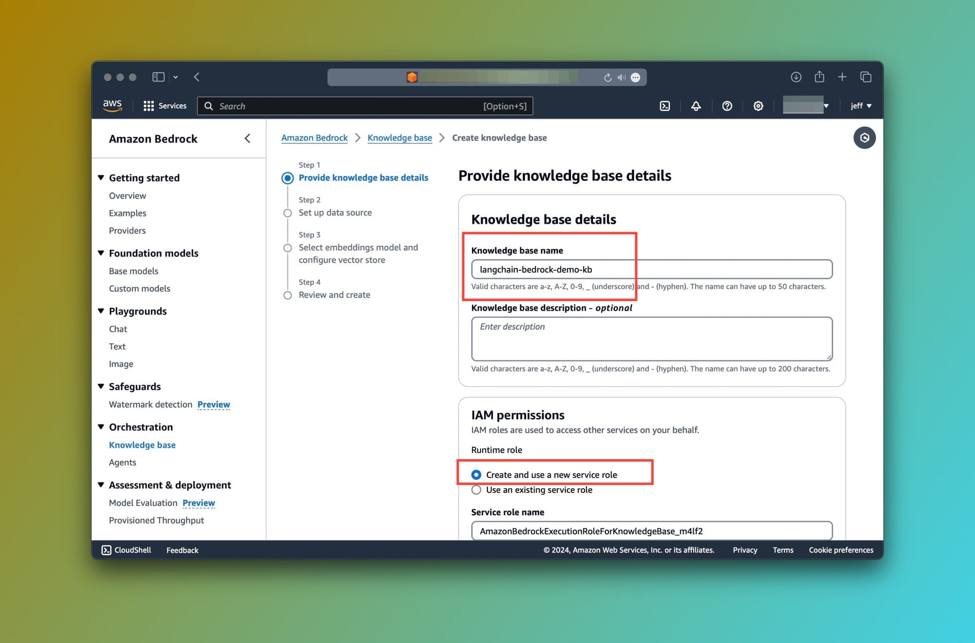 Naming our Knowledge base and creating a new service role