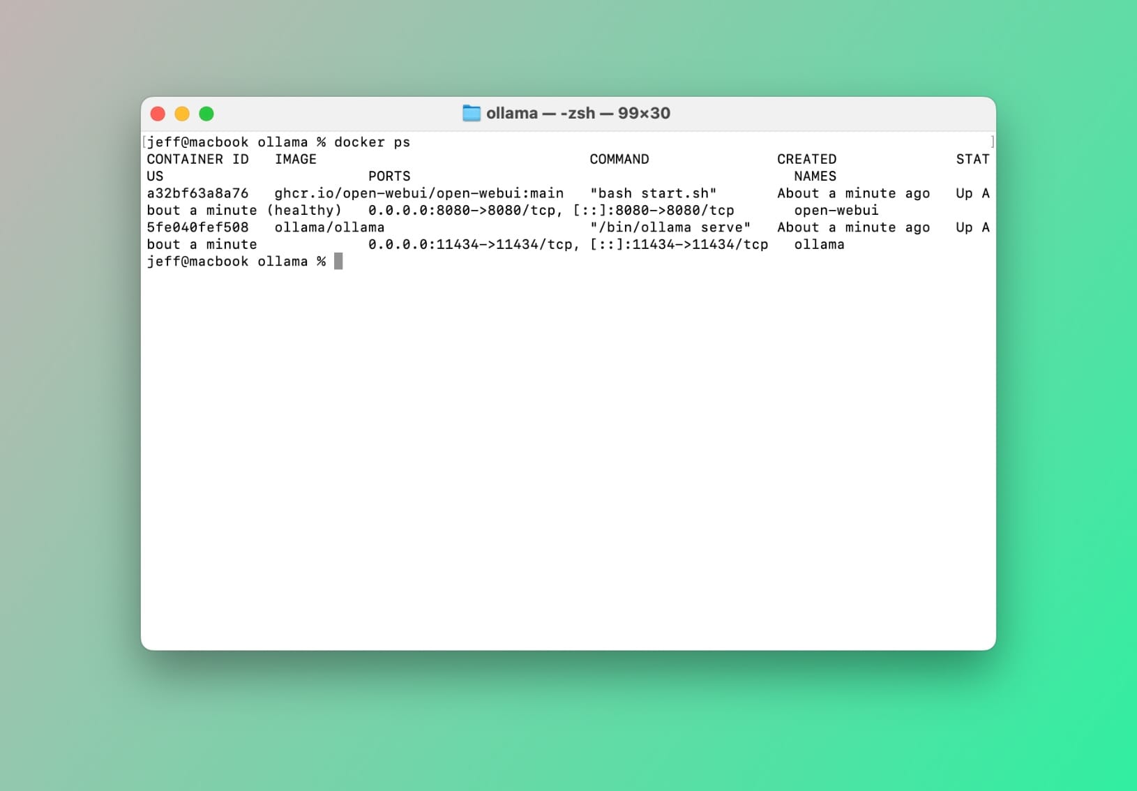 Container đang chạy sau: docker ps